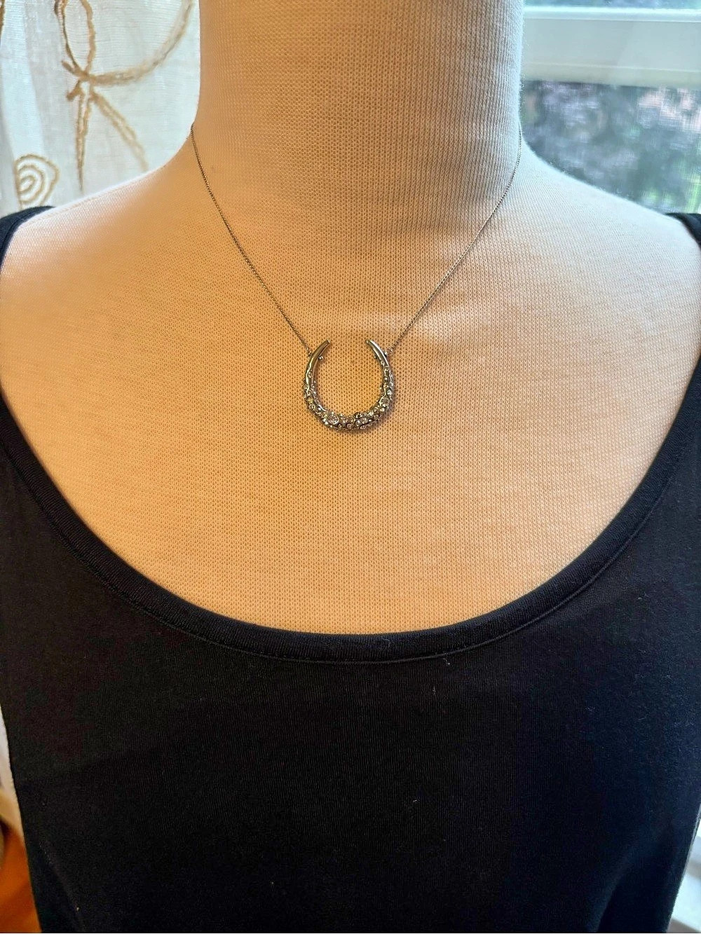 Alexis Bittar Silver Horseshoe Crystal Pendant Necklace